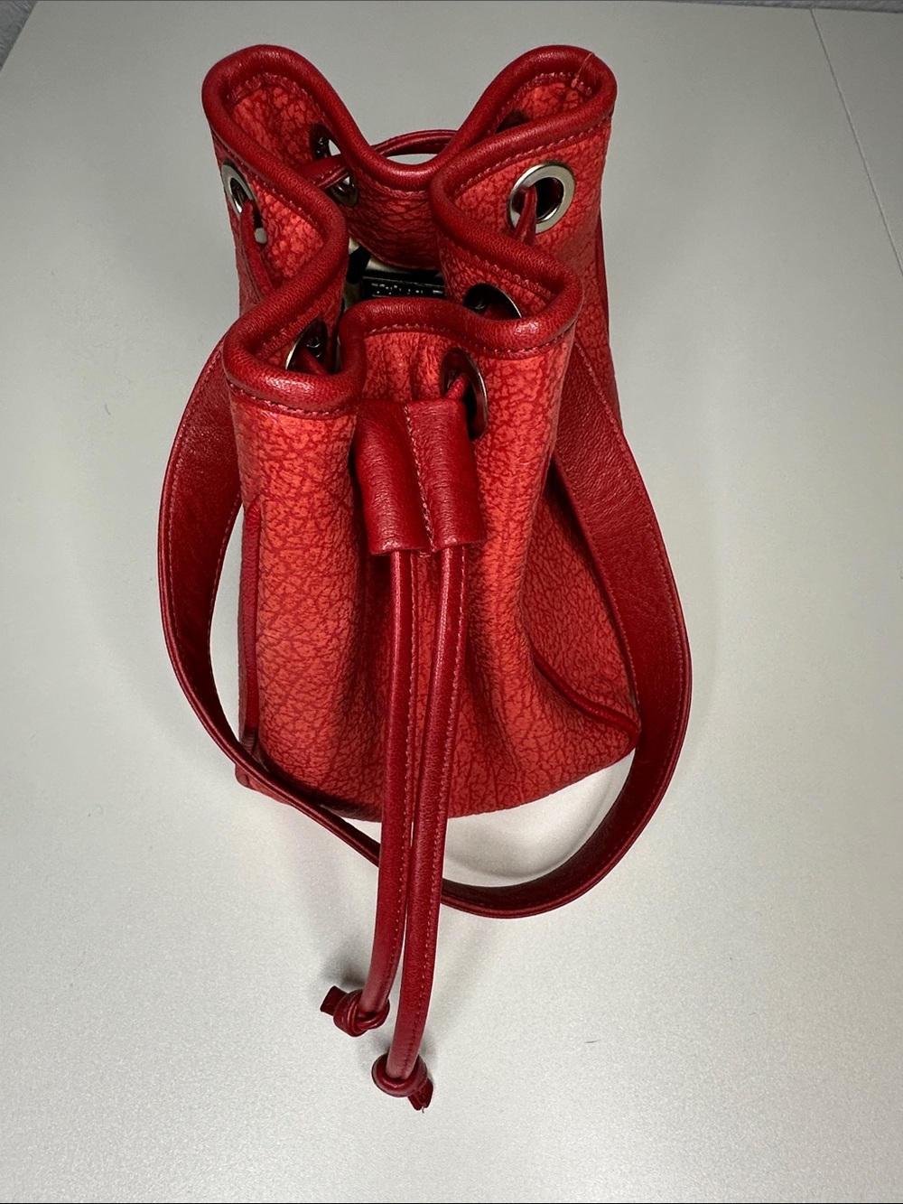 Urban Trail Red Kangaroo Leather Mini Drawstring Bucket Bag